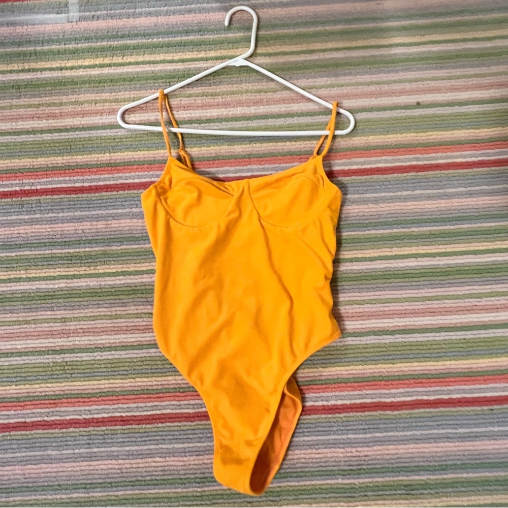 retro yellow/orange one piece bathing suit!
